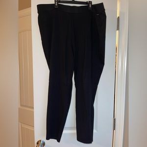 Black pull-on stretch pants.